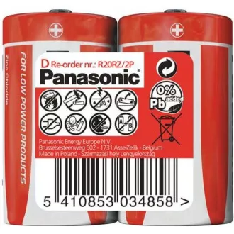 Baterii PANASONIC zinc Carbon Red Zinc R20RZ / 2P D 1.5V (contractabil 2buc)