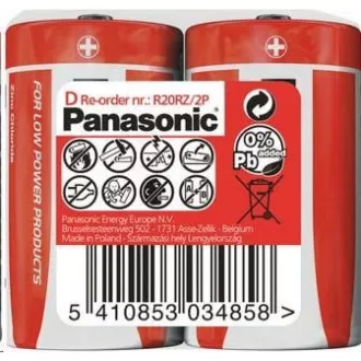 Baterii PANASONIC zinc Carbon Red Zinc R20RZ / 2P D 1.5V (contractabil 2buc)