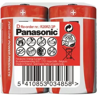 Baterii PANASONIC zinc Carbon Red Zinc R20RZ / 2P D 1.5V (contractabil 2buc)