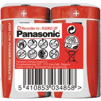 Baterii PANASONIC zinc Carbon Red Zinc R20RZ / 2P D 1.5V (contractabil 2buc)