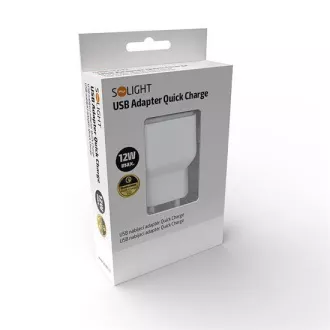 Adaptor de încărcare USB Solight, încărcare rapidă: 1x USB Qualcomm, 5V2A / 9V1.5A / 12V1A, AC 230V, alb-gri