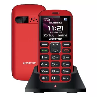 Aligator A720 4G Senior, roșu și negru   suport de încărcare
