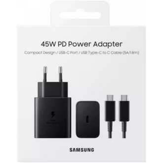 Încărcător de călătorie Samsung EP-T4510XBE, încărcare rapidă 45W, USB-C   cablu de date USB-C, negru