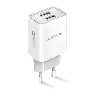 Încărcător de rețea Alligator, 2x USB, IC inteligent, 2, 4 A, alb
