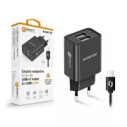 Încărcător de rețea Alligator, 2x USB, IC inteligent, 2, 4 A, cablu USB-C 2A, negru