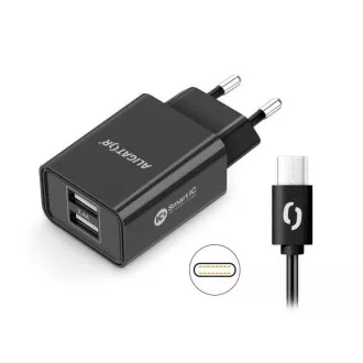 Încărcător de rețea Alligator, 2x USB, IC inteligent, 2, 4 A, cablu USB-C 2A, negru