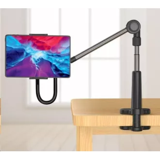 Suport universal pentru tabletă/telefon FIXED RELAX pentru montarea pe birou cu braț pivotant și reglabil, negru