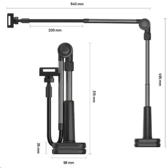 Suport universal pentru tabletă/telefon FIXED RELAX pentru montarea pe birou cu braț pivotant și reglabil, negru