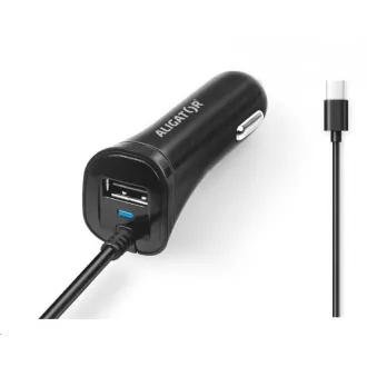 Încărcător auto Aligator Turbo charge, 12/24 V, 2, 4 A, USB-C, 1x ieșire USB, negru