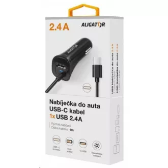 Încărcător auto Aligator Turbo charge, 12/24 V, 2, 4 A, USB-C, 1x ieșire USB, negru