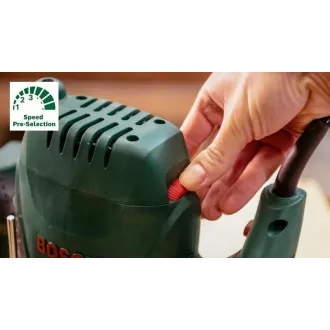 Router Bosch POF 1200 AE, 1200 W, Softgrip, preselectare viteză, blocare ax
