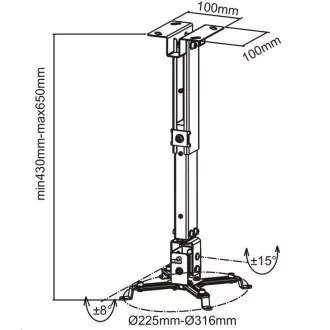 CONNECT IT Suport pentru tavan proiector P2 43-65cm, înclinabil (± 30 °, max. 20kg)