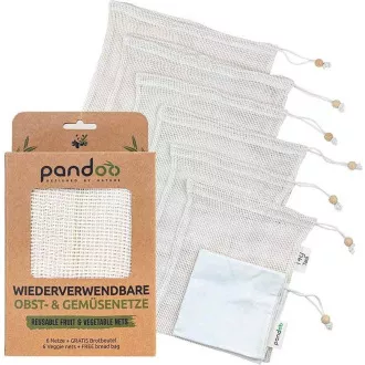Pandoo Pungă de plasă din bumbac organic pentru fructe, legume și pâine set 7 buc