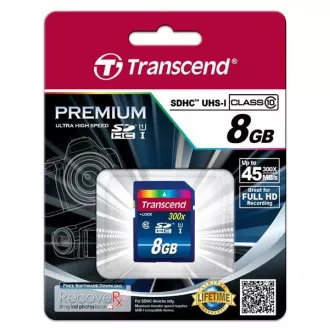 Card SDHC TRANSCEND 8GB Premium, clasa 10 UHS-I, 300X