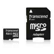Card MicroSDHC TRANSCEND 4GB Clasa 4 + adaptor