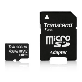 Card MicroSDHC TRANSCEND 4GB Clasa 4 + adaptor