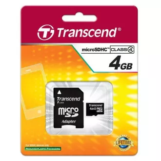 Card MicroSDHC TRANSCEND 4GB Clasa 4 + adaptor