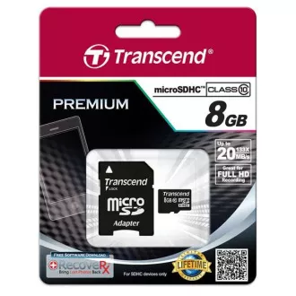 Cardul TRANSCEND MicroSDHC 8GB Adaptor clasa 10+ Cardul TRANSCEND MicroSDHC 8GB Adaptor clasa 10+