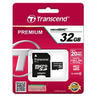 Cardul TRANSCEND MicroSDHC 32GB Adaptor clasa 10+
