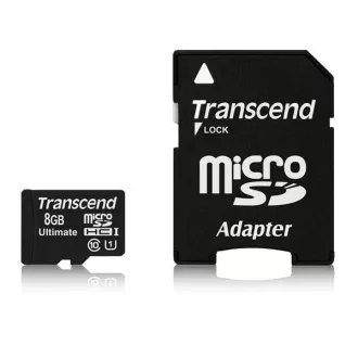 Card MicroSDHC TRANSCEND 8GB Ultimate, Clasa 10 UHS-I 600x, MLC + adaptor