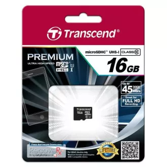Card MicroSDHC TRANSCEND 16GB Premium, Clasa 10 UHS-I 300x, fără adaptor
