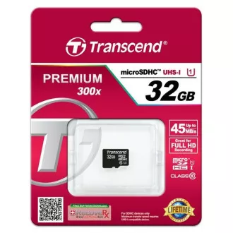 Card MicroSDHC TRANSCEND 32GB Premium, Clasa 10 UHS-I 300x, fără adaptor