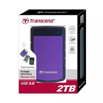 HDD extern TRANSCEND USB 3.1 StoreJet 25H3P, 2TB, violet (rezistent la șocuri)
