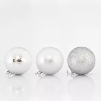 Eurolamp Ornamente de Crăciun din plastic cu bile argintii, 10 cm, set de 6 Eurolamp Ornamente de Crăciun din plastic cu bile argintii, 10 cm, set de 6