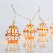 Lanț de lumini LED Eurolamp cu lanterne metalice aurii, alb cald, 10 buc.