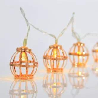 Lanț de lumini LED Eurolamp cu lanterne metalice aurii, alb cald, 10 buc.