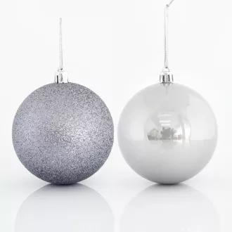 Eurolamp ornamente de Crăciun bile de plastic gri, 8 cm, set de 6