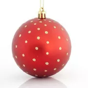 Eurolamp Decorațiuni de Crăciun globuri de plastic roșu cu puncte aurii, 8 cm, set de 6