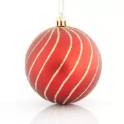 Eurolamp Decorațiuni de Crăciun globuri de plastic roșu cu linii aurii, 8 cm, set de 6