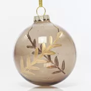 Eurolamp Decorațiuni de Crăciun sferă din sticlă maro transparentă cu frunze de aur roz, 8 cm, set de 4