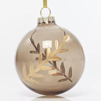 Eurolamp Decorațiuni de Crăciun sferă din sticlă maro transparentă cu frunze de aur roz, 8 cm, set de 4