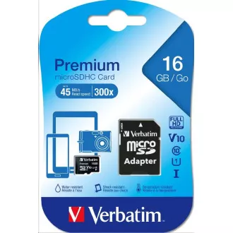Card MicroSDHC VERBATIM 16GB Premium, U1 + adaptor SD Card MicroSDHC VERBATIM 16GB Premium, U1 + adaptor SD