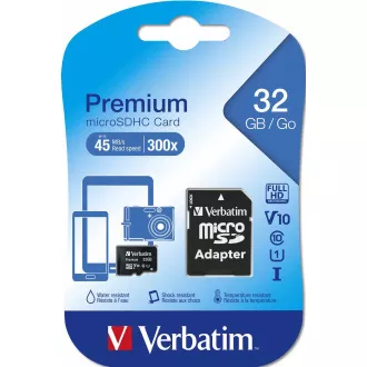 Card VERBATIM MicroSDHC 32GB Premium, U1 + adaptor SD