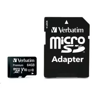 Card VERBATIM MicroSDXC 64GB Premium, U1 + adaptor