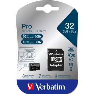 Card MicroSDHC VERBATIM 32GB Pro, U3 + adaptor