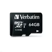 Card VERBATIM MicroSDXC 64GB Pro, U3 + adaptor