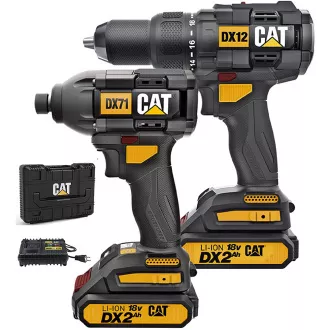 Set de burghie și șurubelniță de impact 2 în 1 fără carbon Caterpillar, DX12K