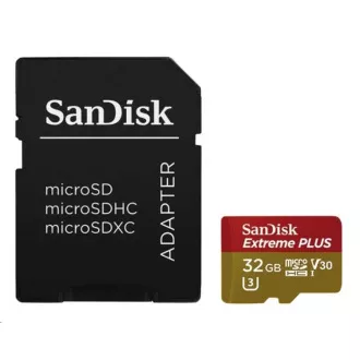 Card SanDisk MicroSDHC 32GB Extreme PLUS (10MB/s, UHS-I V30, Rescue Pro Deluxe) + adaptor