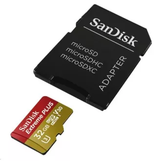 Card SanDisk MicroSDHC 32GB Extreme PLUS (10MB/s, UHS-I V30, Rescue Pro Deluxe) + adaptor