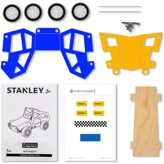 Stanley Jr. OK036-SY Set de construcții, cărucior cu mașină, lemn
