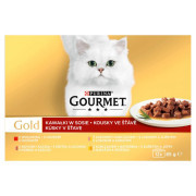 GOURMET Gold Multipack 12x85g carne de vită/curcan cu rață/salamon cu pui/pui cu ficat în suc