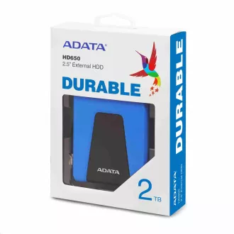 ADATA HDD extern 2TB 2, 5" USB 3.1 DashDrive Durable HD650, albastru (cauciuc, rezistent la șocuri)