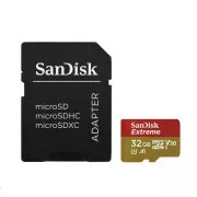 Card SanDisk MicroSDHC 32GB Extreme (100MB/s, Clasa 10 UHS-I V30, pentru camere de acțiune) + adaptor