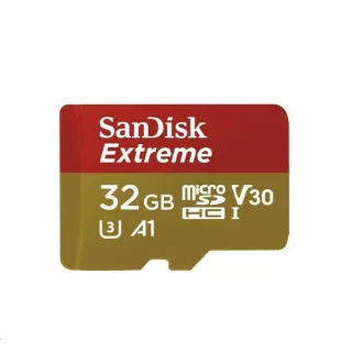 Card SanDisk MicroSDHC 32GB Extreme (100MB/s, Clasa 10 UHS-I V30, pentru camere de acțiune) + adaptor Card SanDisk MicroSDHC 32GB Extreme (100MB/s, Clasa 10 UHS-I V30, pentru camere de acțiune) + adaptor