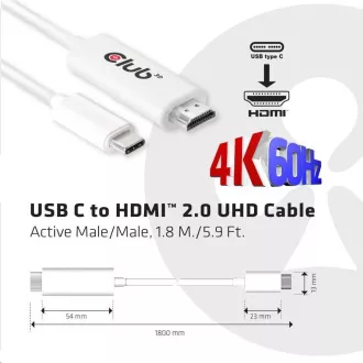 Cablu Club3D USB tip C activ la HDMI 2.0 4K60Hz UHD, 1,8 m