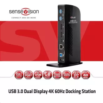 Stație de andocare Club3D USB-A sau USB-C, 10 în 1 2xDP, 6xUSB, 1xRJ45, 1x3.5mm, neagră